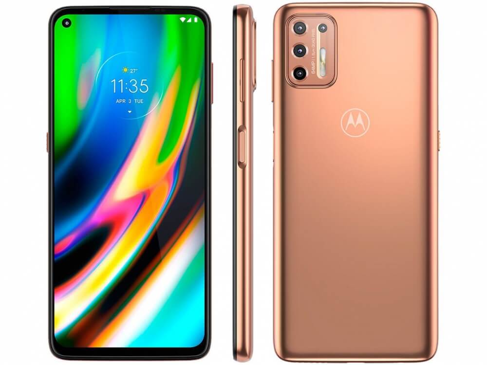 Smartphone Motorola Moto G9 Plus Ouro 128gb 4gb 68” Câm Quad 64mp Selfie 8mp Novolare 4185